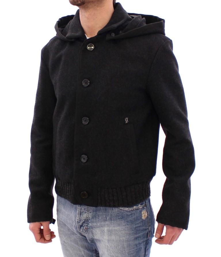 Black hooded wool jacket