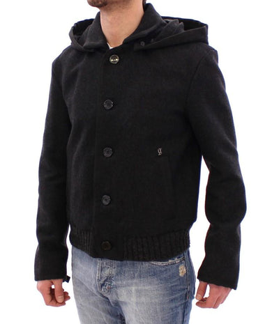 Black hooded wool jacket