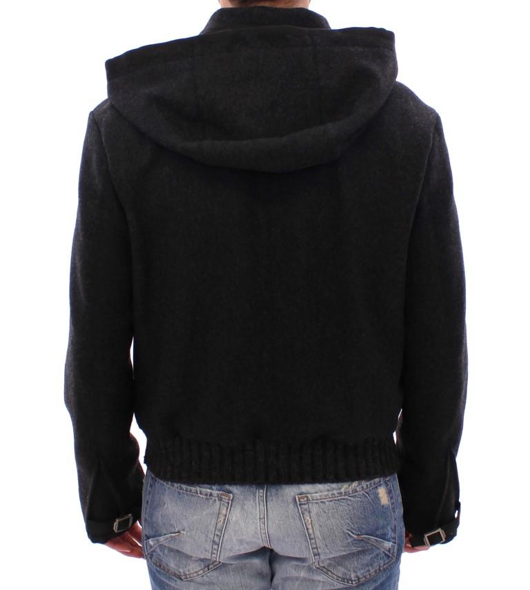 Black hooded wool jacket