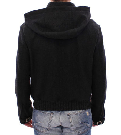 Black hooded wool jacket