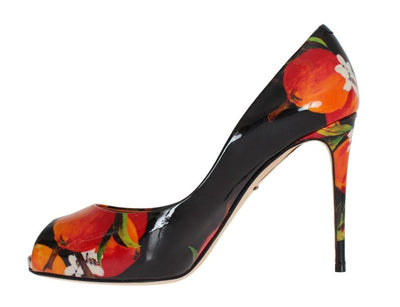 Black Orange Leather Stiletto Pumps