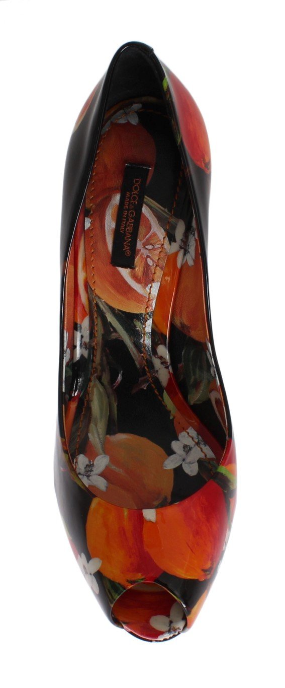Black Orange Leather Stiletto Pumps