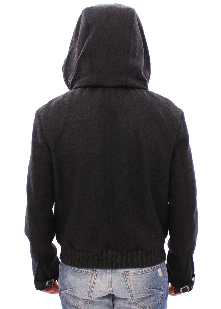 Black hooded wool jacket