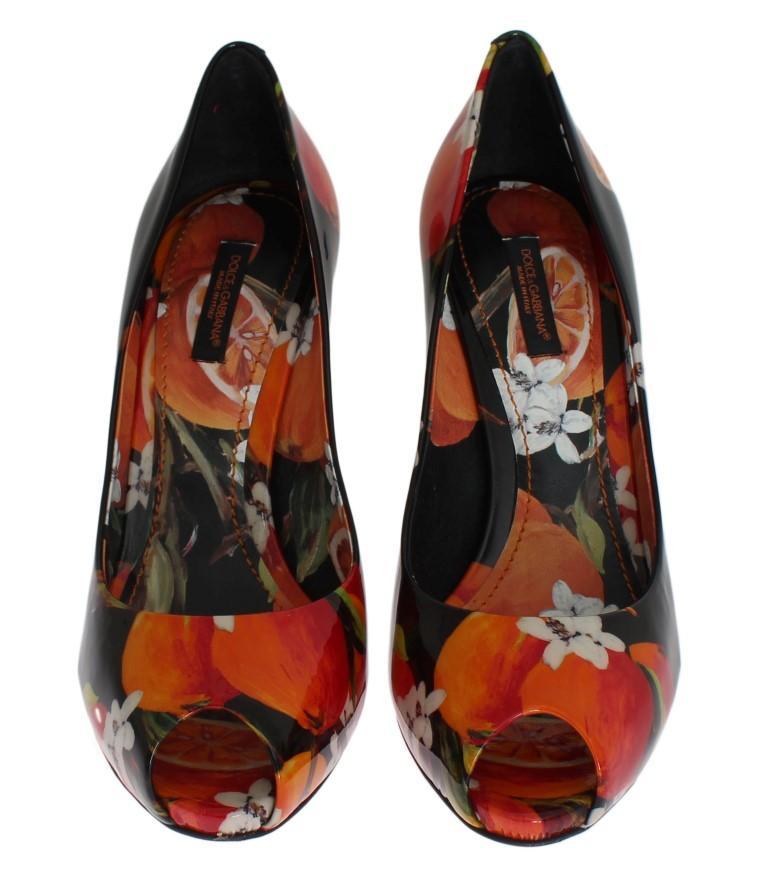 Black Orange Leather Stiletto Pumps