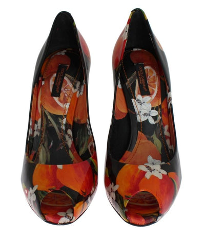 Black Orange Leather Stiletto Pumps