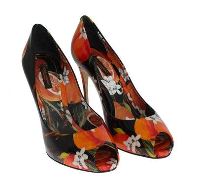 Black Orange Leather Stiletto Pumps