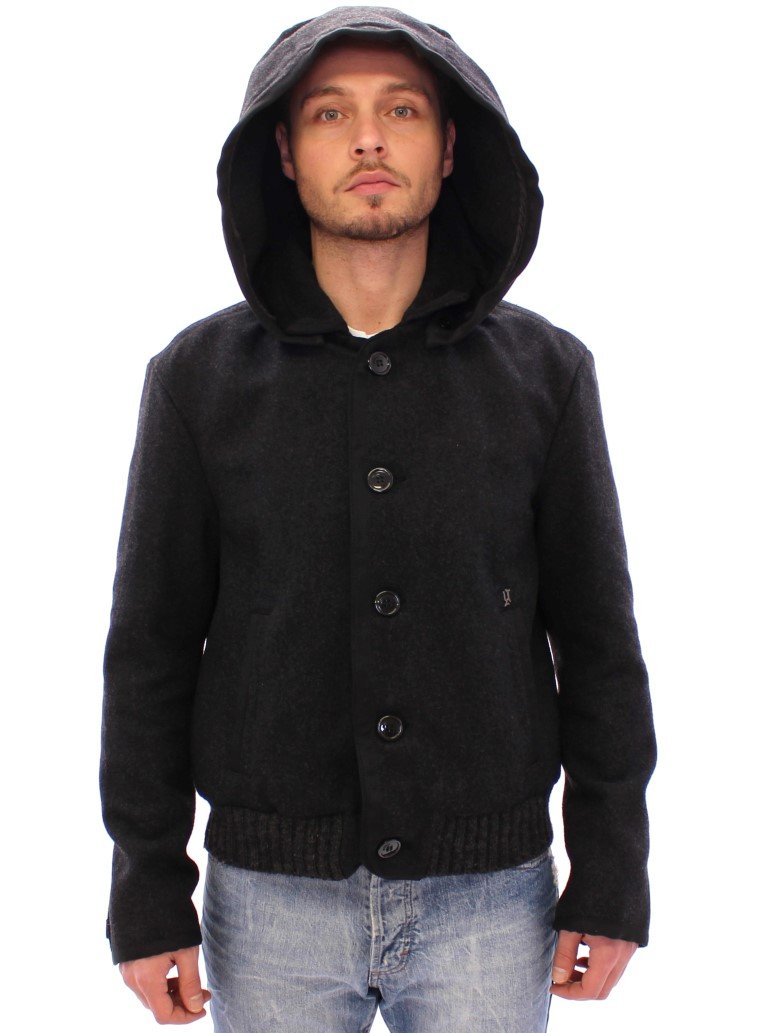 Black hooded wool jacket