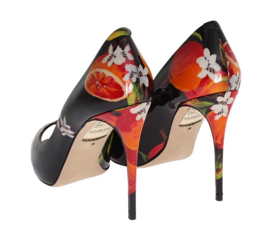 Black Orange Leather Stiletto Pumps