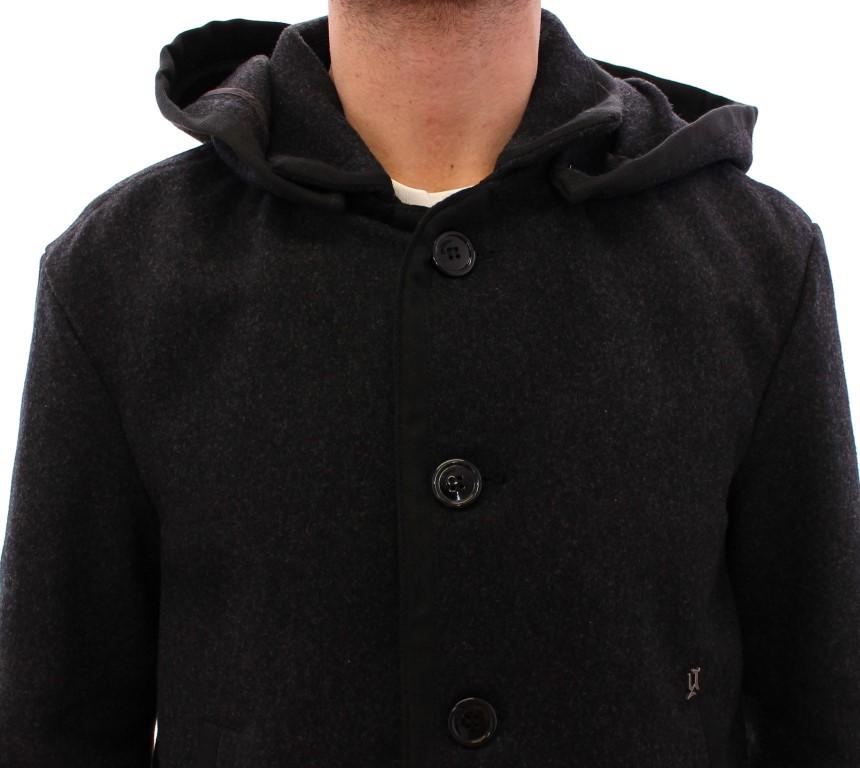 Black hooded wool jacket