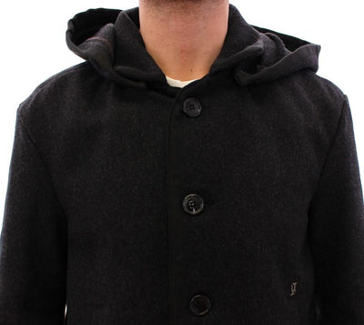Black hooded wool jacket
