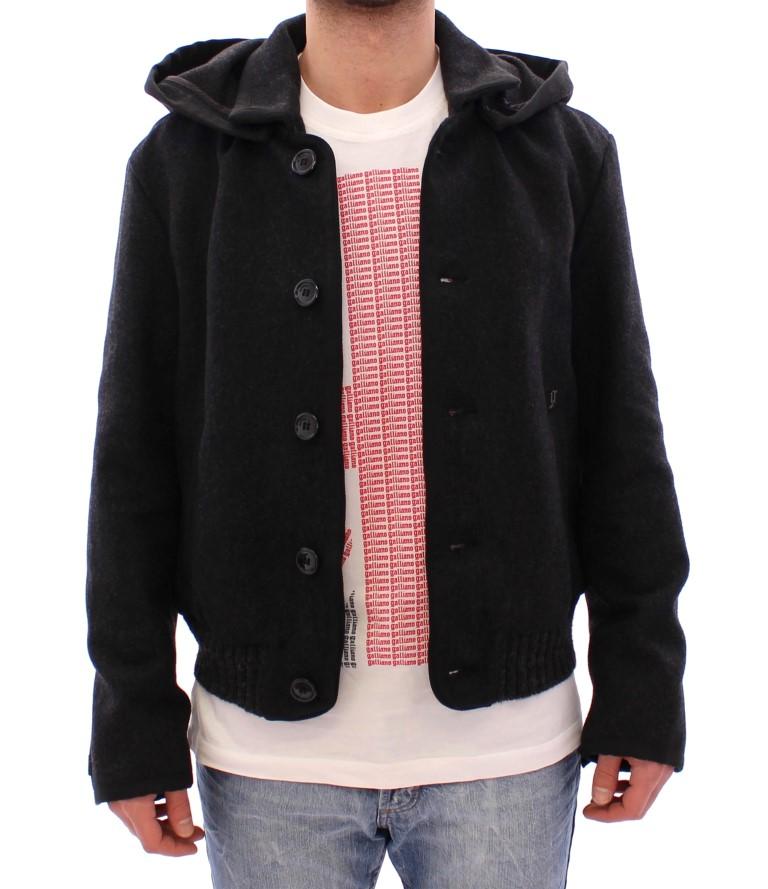 Black hooded wool jacket