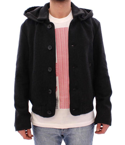 Black hooded wool jacket