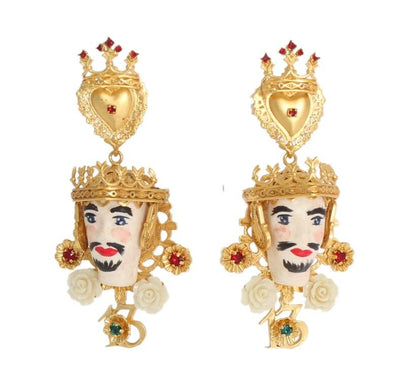 Gold Crystal Roses Heart PUPI Sicily Clip On Earrings