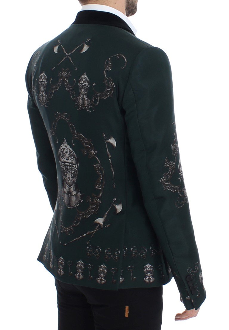 Green silk knight slim fit blazer