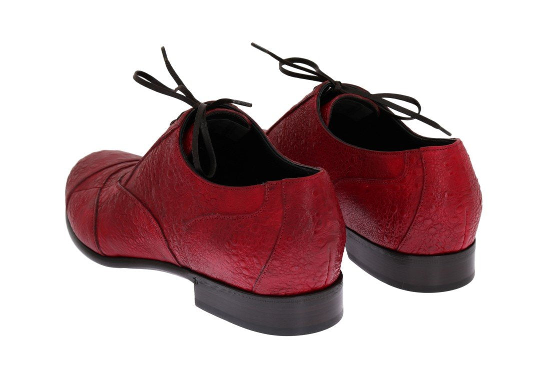 Red Frog Skin Leather Derby Shoes