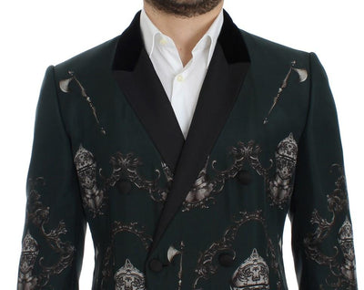Green silk knight slim fit blazer