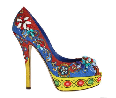 Multicolor Carretto Brocade Crystal Platform Pumps