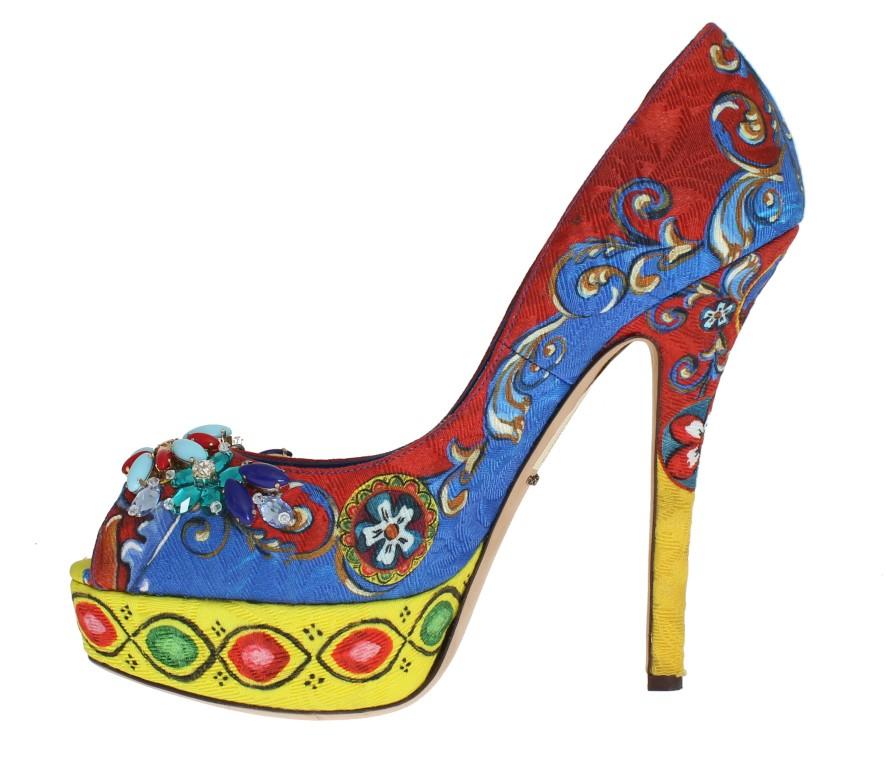 Multicolor Carretto Brocade Crystal Platform Pumps