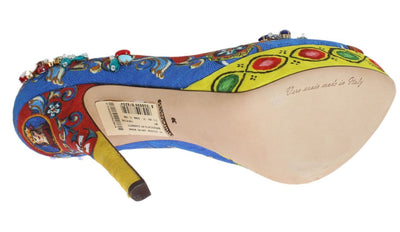 Multicolor Carretto Brocade Crystal Platform Pumps