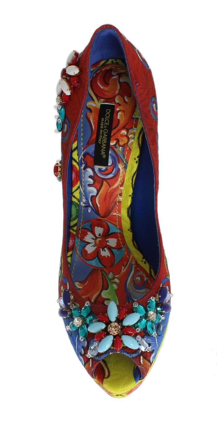 Multicolor Carretto Brocade Crystal Platform Pumps