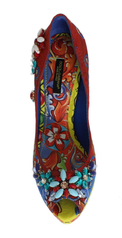 Multicolor Carretto Brocade Crystal Platform Pumps