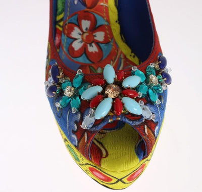 Multicolor Carretto Brocade Crystal Platform Pumps
