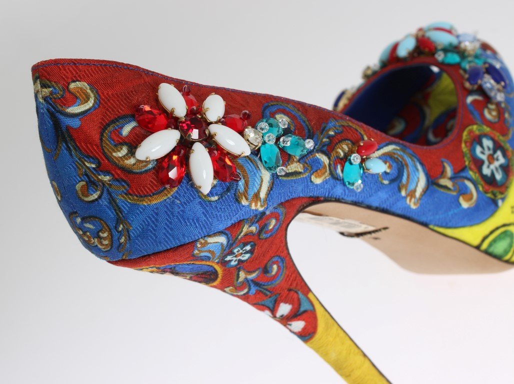 Multicolor Carretto Brocade Crystal Platform Pumps