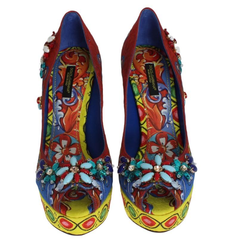 Multicolor Carretto Brocade Crystal Platform Pumps