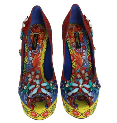 Multicolor Carretto Brocade Crystal Platform Pumps