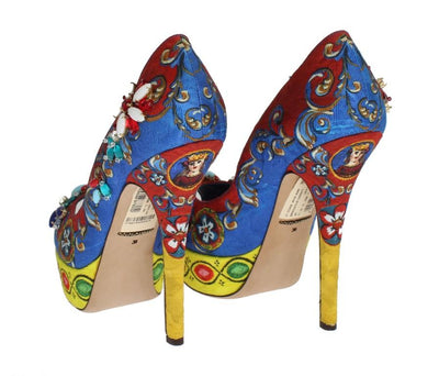 Multicolor Carretto Brocade Crystal Platform Pumps