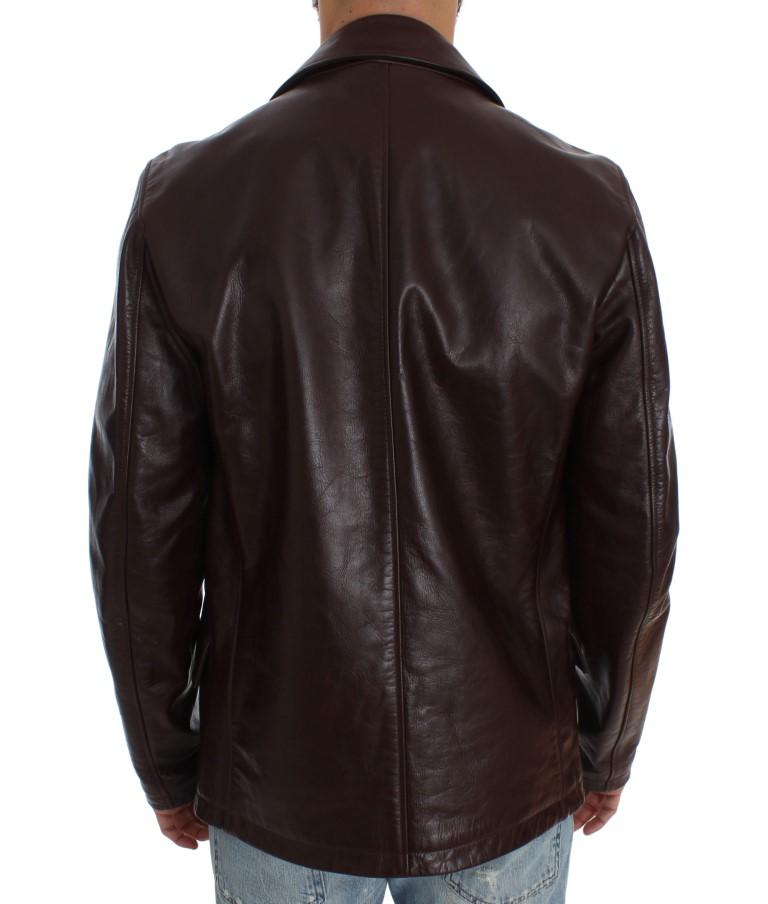 Brown Double Breasted Leather Jacket