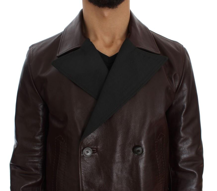 Brown Double Breasted Leather Jacket