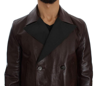 Brown Double Breasted Leather Jacket