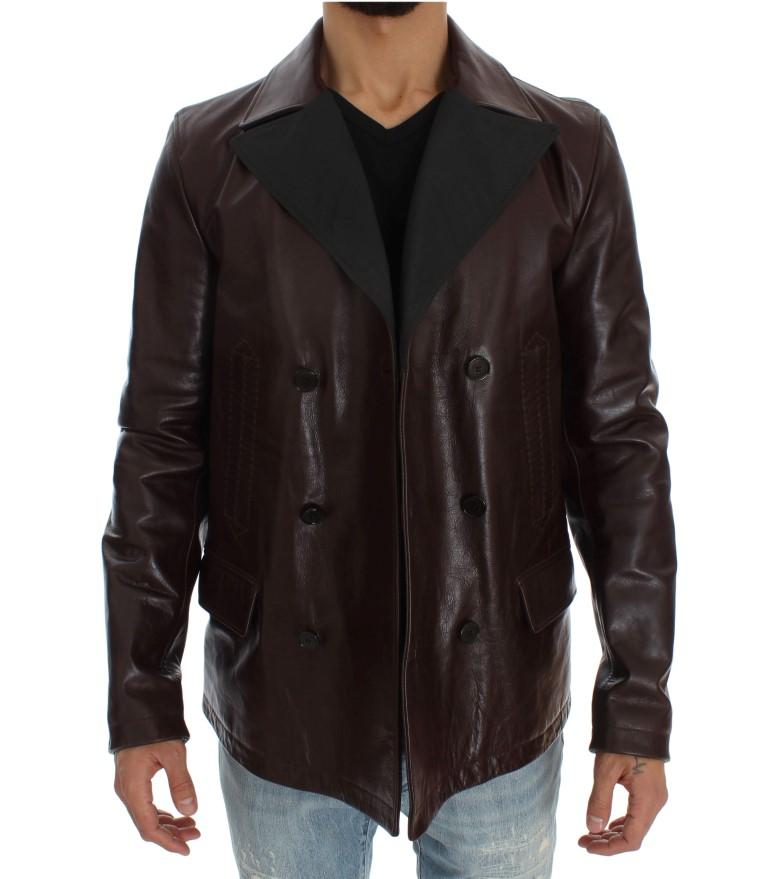 Brown Double Breasted Leather Jacket