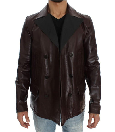 Brown Double Breasted Leather Jacket