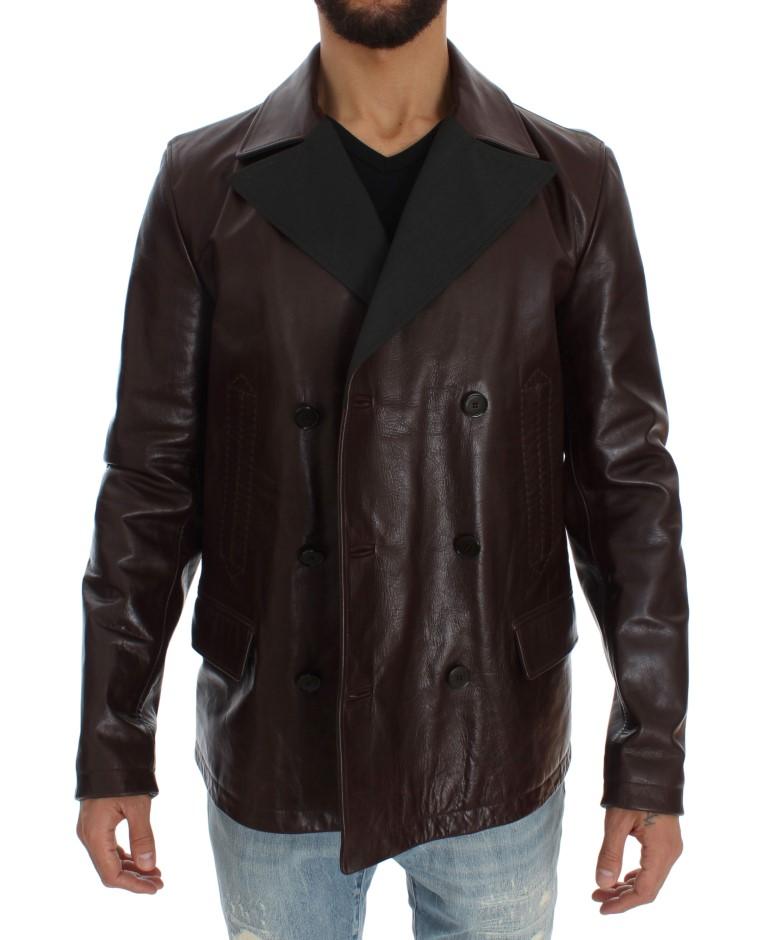 Brown Double Breasted Leather Jacket