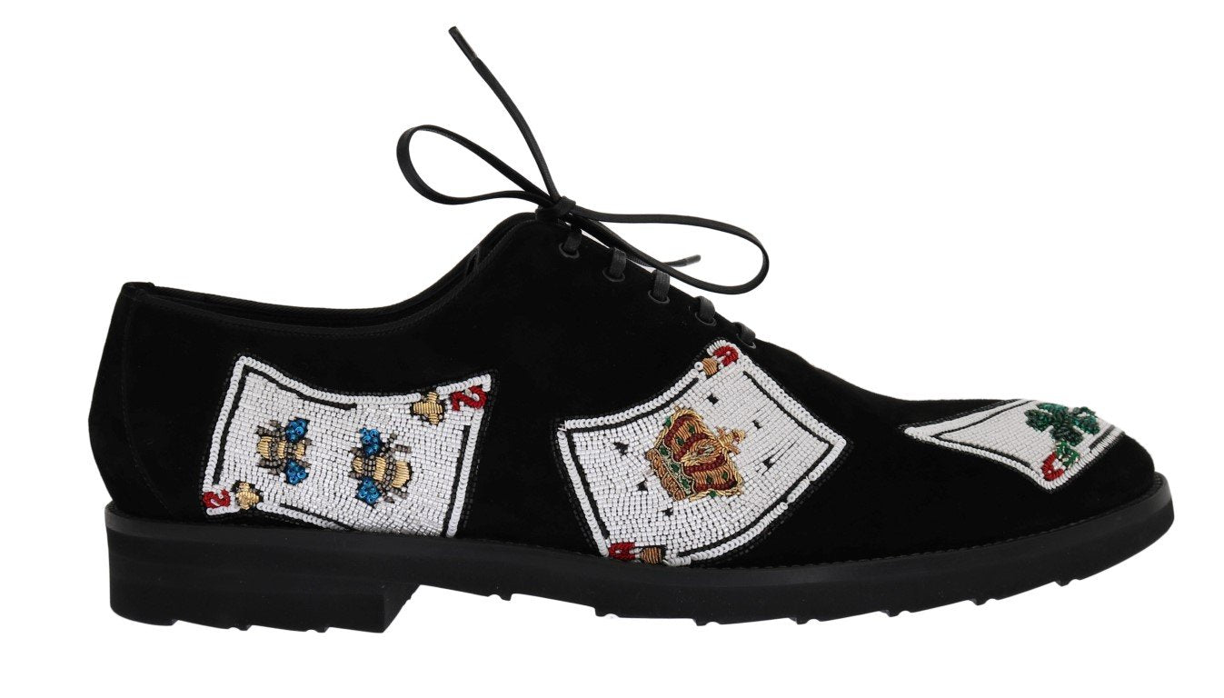 Black Suede Card Deck Sequined Shoes