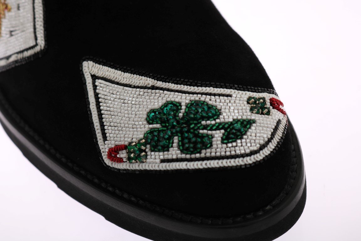 Black Suede Card Deck Sequined Shoes