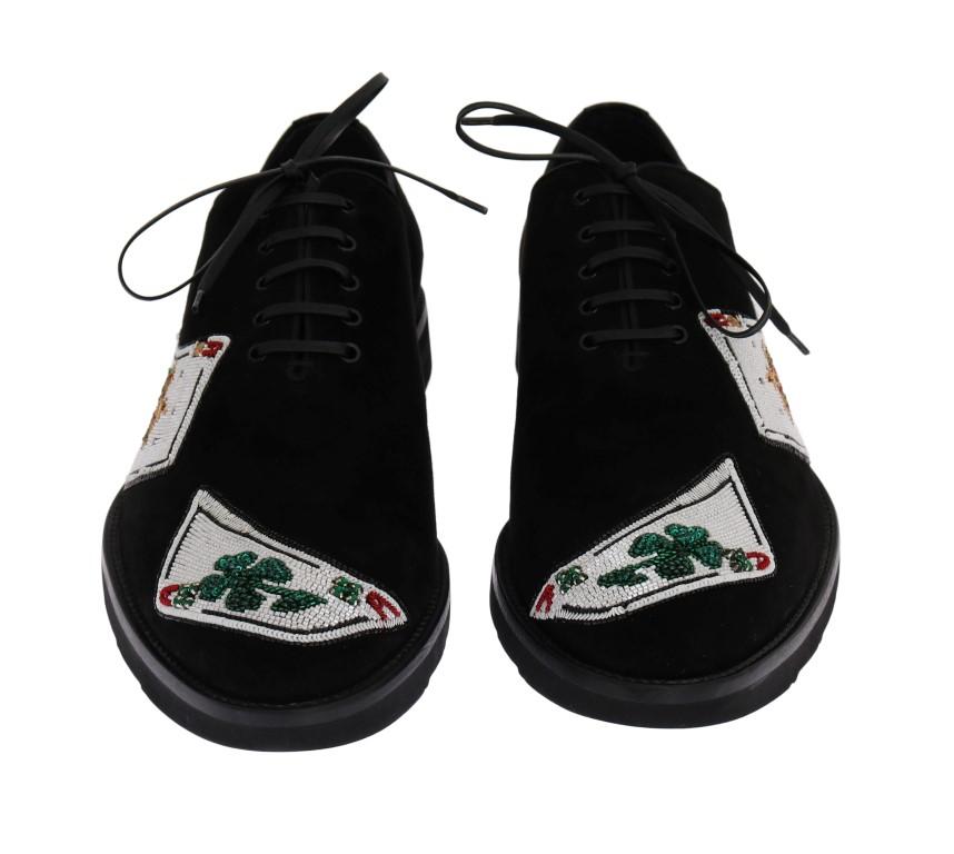 Black Suede Card Deck Sequined Shoes
