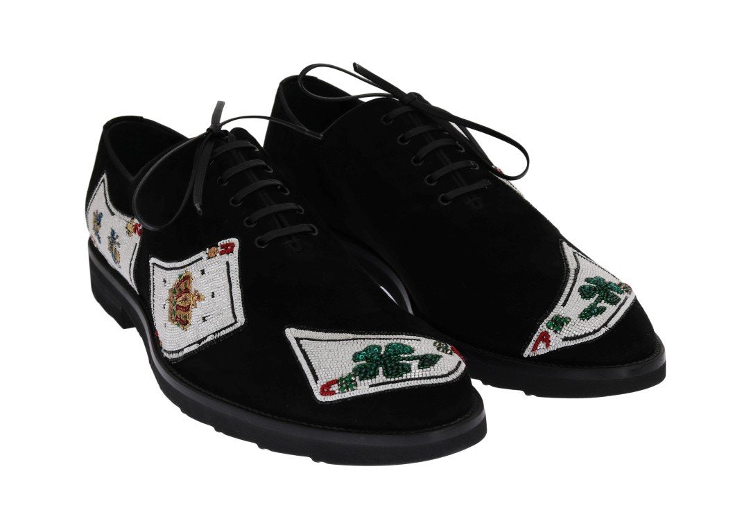 Black Suede Card Deck Sequined Shoes