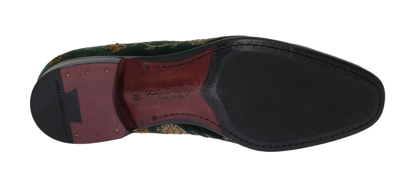Green Velvet Gold Floral Loafers