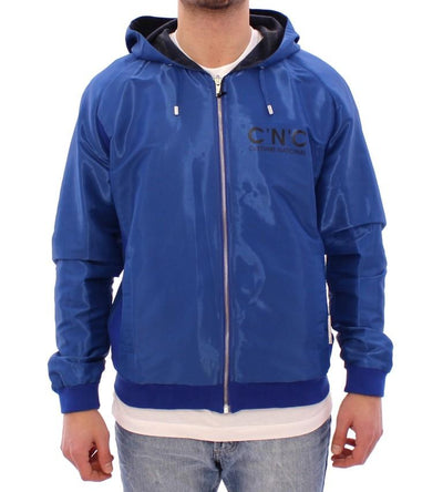 Blue hooded reversible jacket