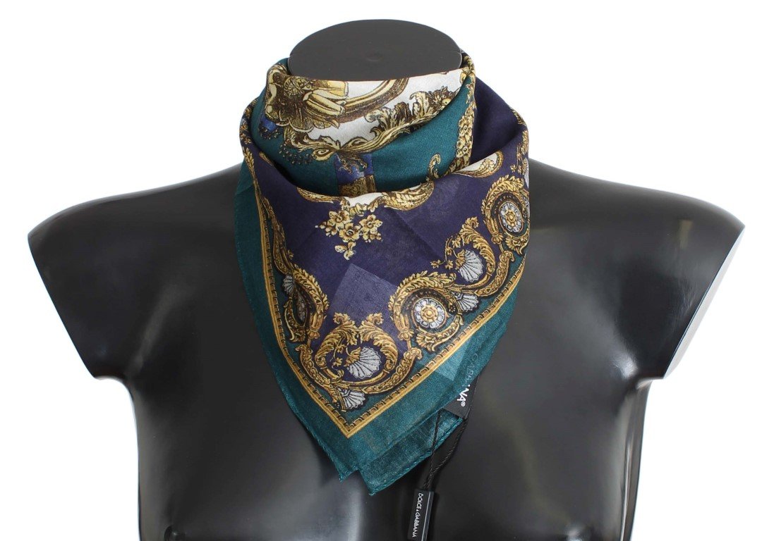 Blue Baroque Print Cotton Scarf