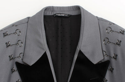 Gray Silk Knight Two Button Blazer