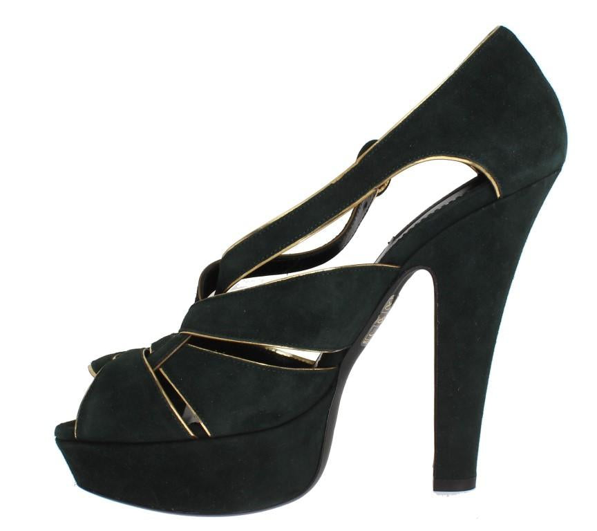 Green Suede Leather Platform Shoes