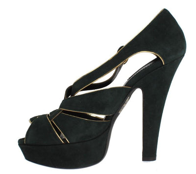 Green Suede Leather Platform Shoes