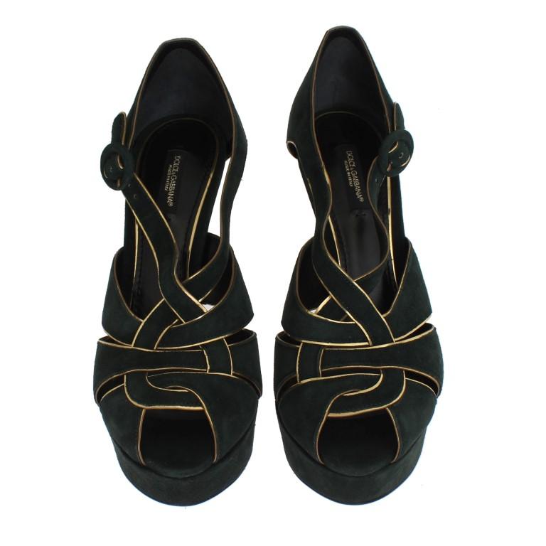 Green Suede Leather Platform Shoes