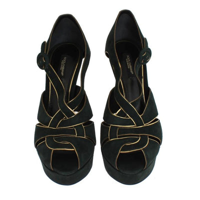 Green Suede Leather Platform Shoes