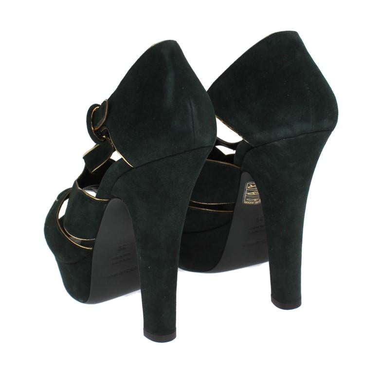 Green Suede Leather Platform Shoes