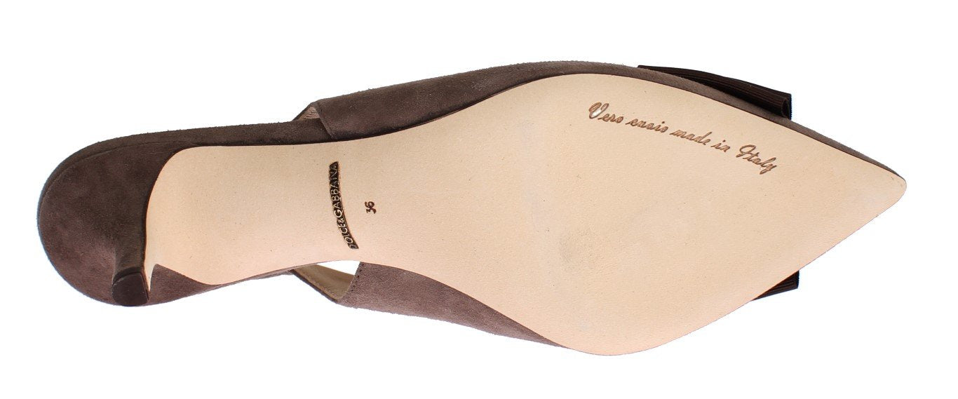 Brown Suede Leather Crystal Slingbacks Shoes